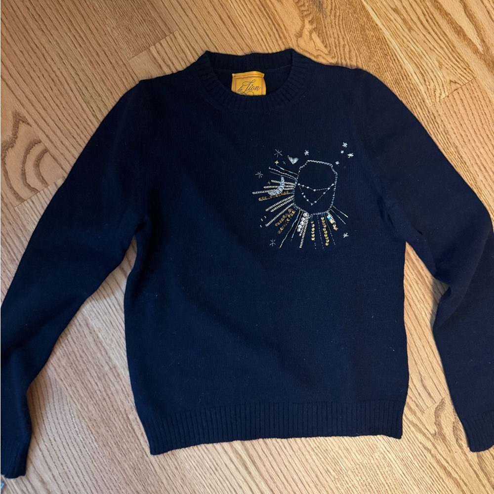 LE LION Navy Zodiac Sweater XS with Gold Embroidery